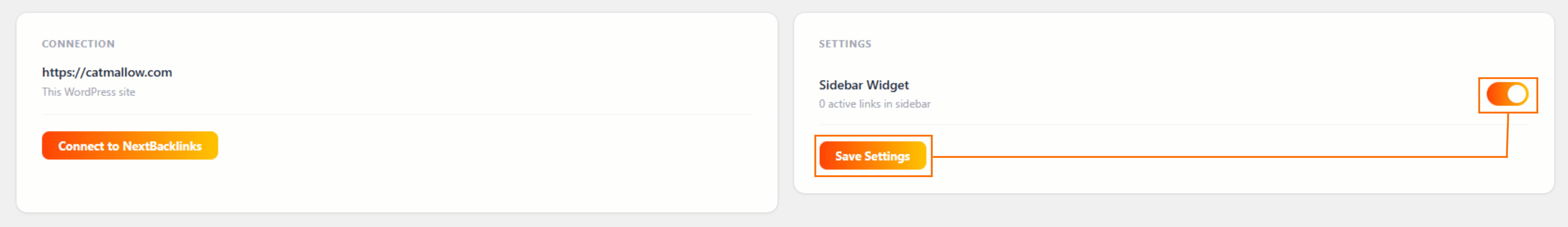 Enable sidebar widget toggle and Save Settings button in NextBacklinks plugin