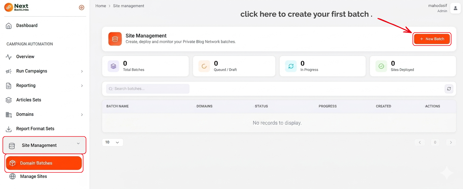 Click here to create your first batch
