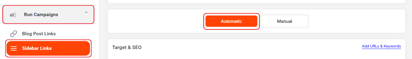Sidebar Links — Automatic Mode